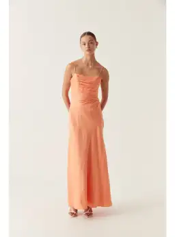 Aje Clarice Draped Maxi Dress in Sunset Orange Size AU 10
