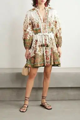 Zimmermann Empire Batik Mini Dress Khaki/Floral Size 3 / AU 14 for rent on The Volte - image 1