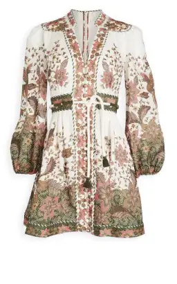 Zimmermann Empire Batik Mini Dress Khaki/Floral Size 3 / AU 14 for rent on The Volte - image 8