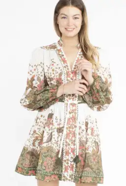 Zimmermann Empire Batik Mini Dress Khaki/Floral Size 3 / AU 14 for rent on The Volte - image 6