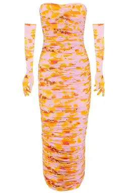 Alex Perry Parton Ruched Strapless Midi Dress with Gloves Multi Size 6AU for rent on The Volte - image 4