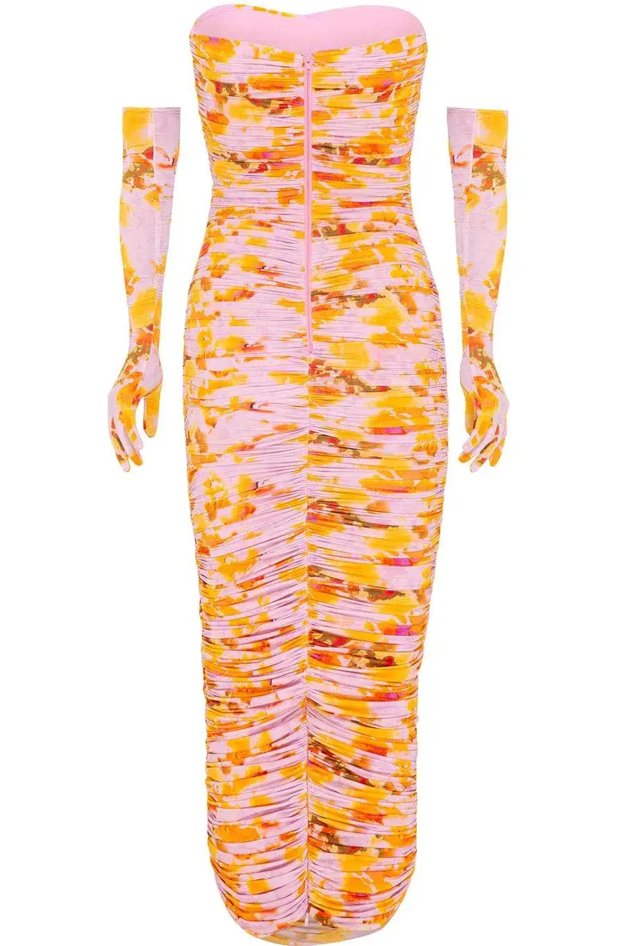 Alex Perry Parton Ruched Strapless Midi Dress with Gloves Multi Size 6AU for rent on The Volte - main image
