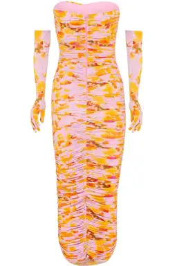 Alex Perry Parton Ruched Strapless Midi Dress with Gloves Multi Size 6AU for rent on The Volte - image 5