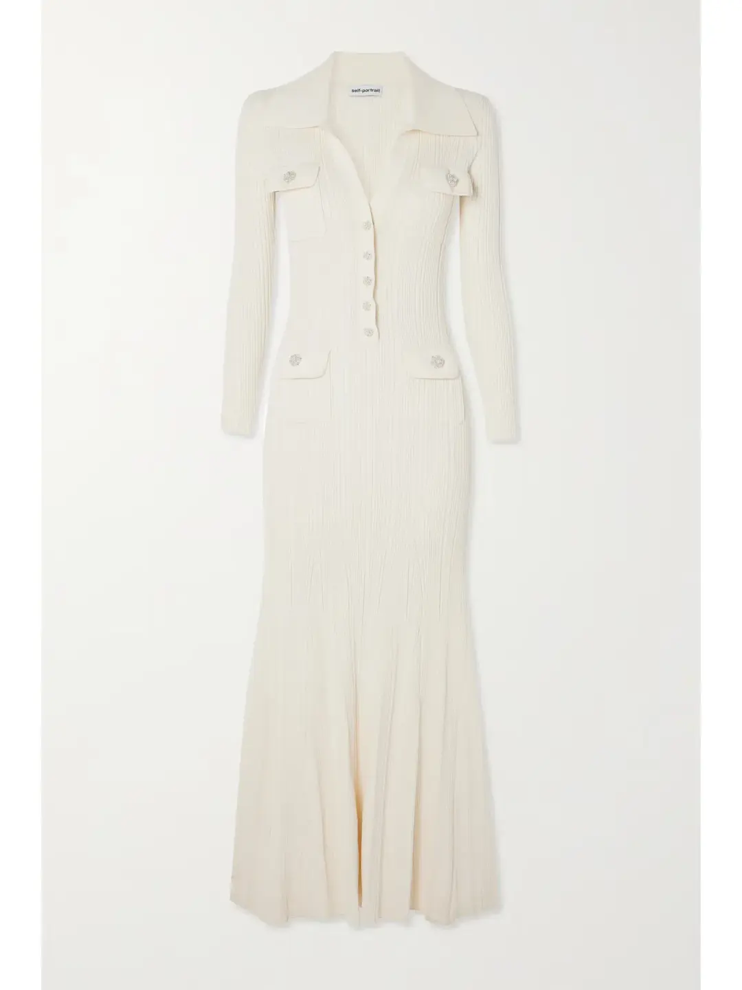 Self Portrait Embellished Ribbed Knit Maxi Dress Cream Size S / AU 8 for rent on The Volte - main image