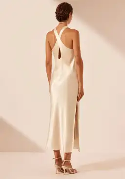 Shona Joy La Lune Cross Front Keyhole Midi Dress Cream Size 12 for rent on The Volte - image 3