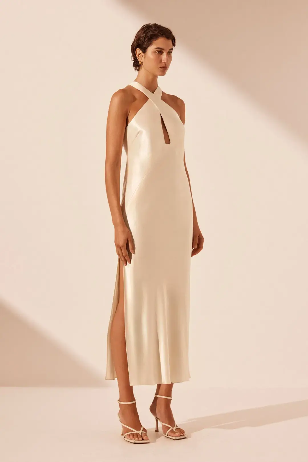 Shona Joy La Lune Cross Front Keyhole Midi Dress Cream Size 12 for rent on The Volte - main image