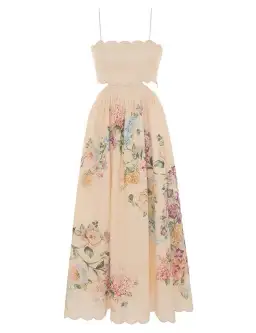 Zimmermann Halliday Scallop Midi Dress in Cream Watercolour Floral Size 10