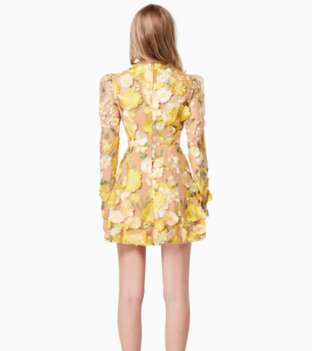 Elliatt Goldenvoice 3D Floral Mini Dress in Yellow Size 8 for rent on The Volte - main image