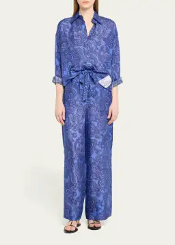 Zimmermann Ottie Relaxed Shirt Size 0P/ AU 6 and Pant Size 1/ AU 10 Set Blue Paisley for rent on The Volte - image 1