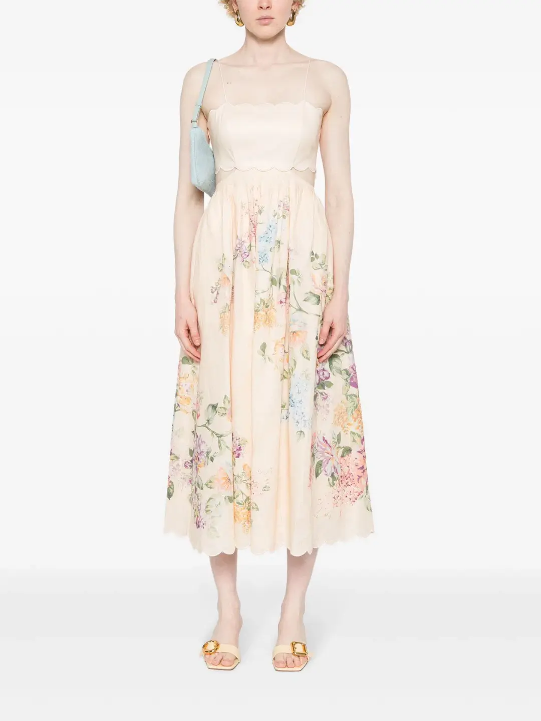 Zimmermann Halliday Scallop Midi Dress Cream Watercolour Floral Size 1 / AU 10 for rent on The Volte - main image
