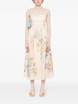 Zimmermann Halliday Scallop Midi Dress Cream Watercolour Floral Size 1 / AU 10 for rent on The Volte - image 2