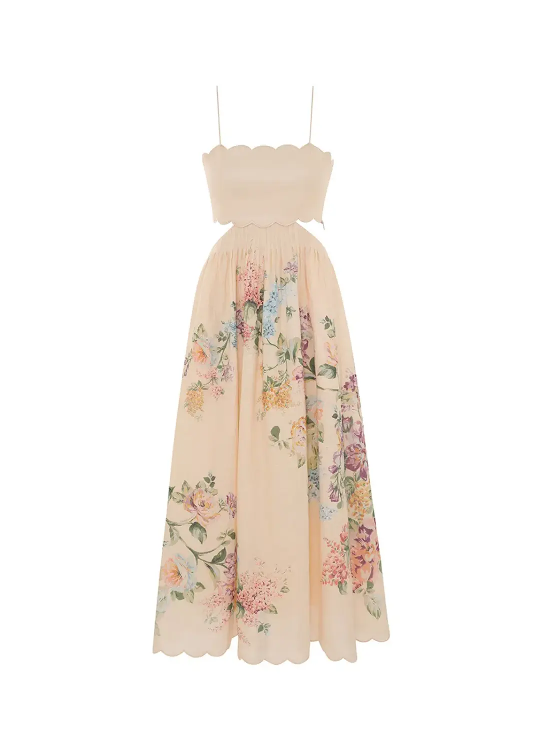Zimmermann Halliday Scallop Midi Dress Cream Watercolour Floral Size 1 / AU 10 for rent on The Volte - main image