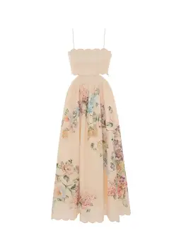 Zimmermann Halliday Scallop Midi Dress Cream Watercolour Floral Size 1 / AU 10 for rent on The Volte - image 4