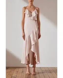 Shona Joy Bias Frill Wrap Dress in Porcelain Size 12