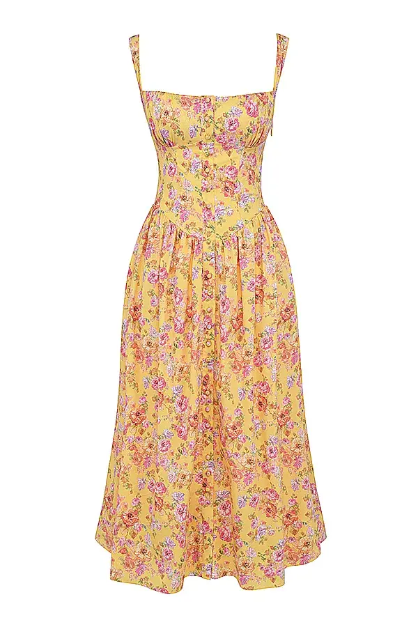 House of CB Tatiana Midi Dress Butter Floral Size S / AU 8 for rent on The Volte - main image