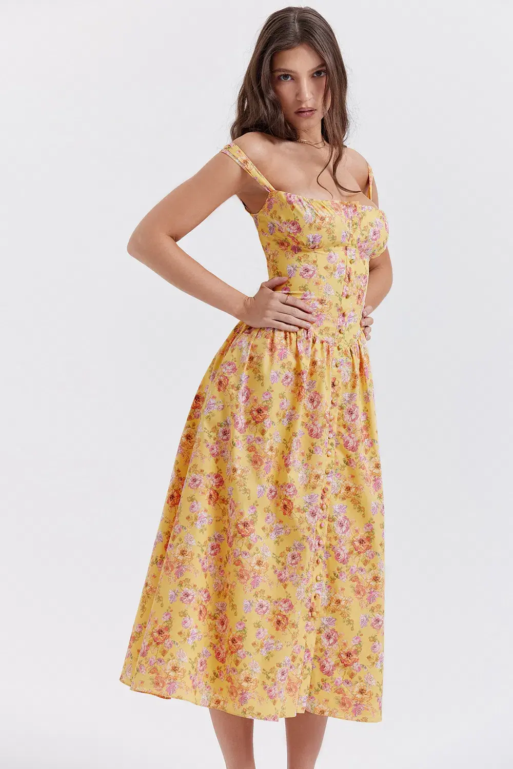 House of CB Tatiana Midi Dress Butter Floral Size S / AU 8 for rent on The Volte - main image