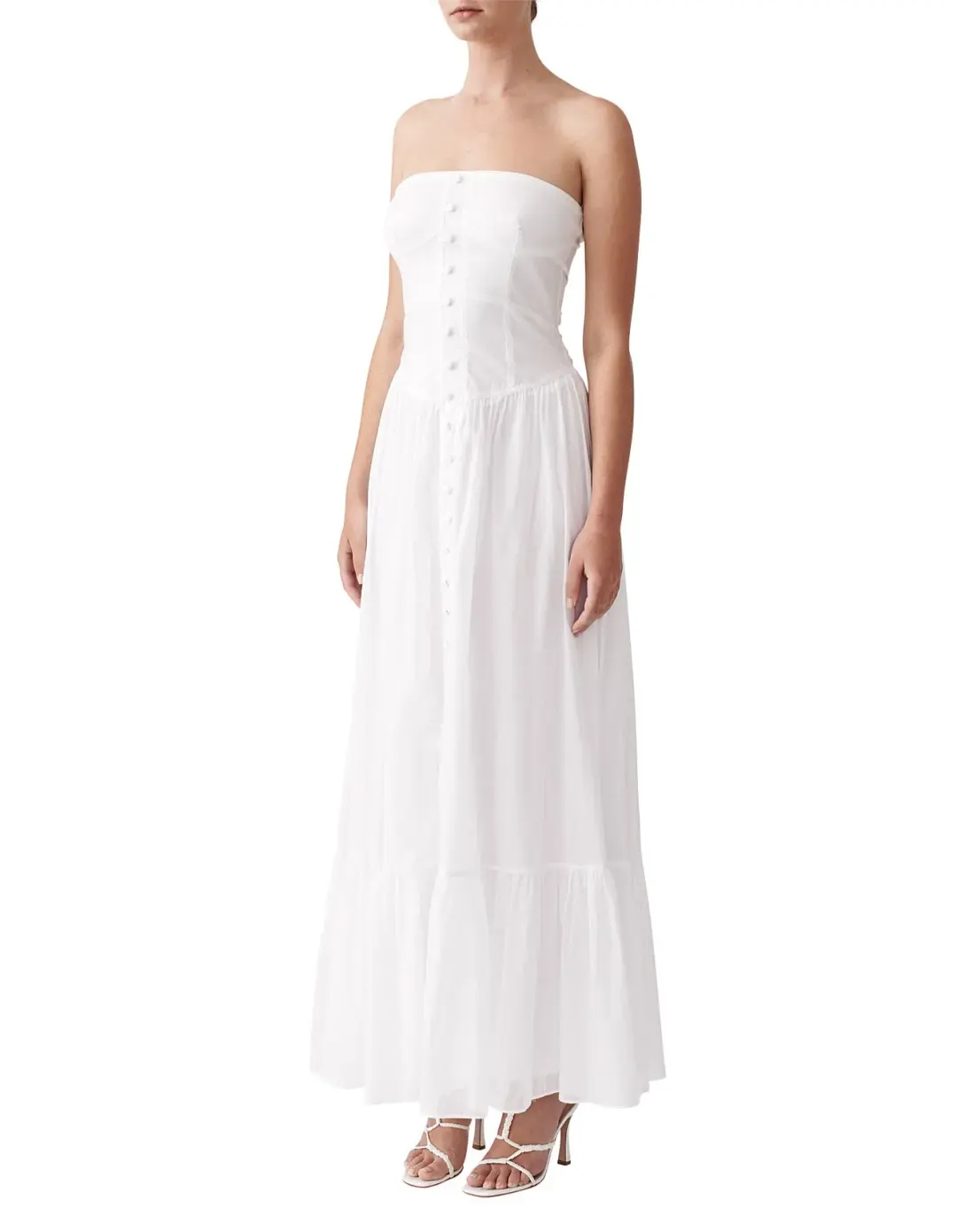 Joslin Anastacia Off Shoulder Strapless Cotton Maxi Dress White Size 8 for rent on The Volte - main image