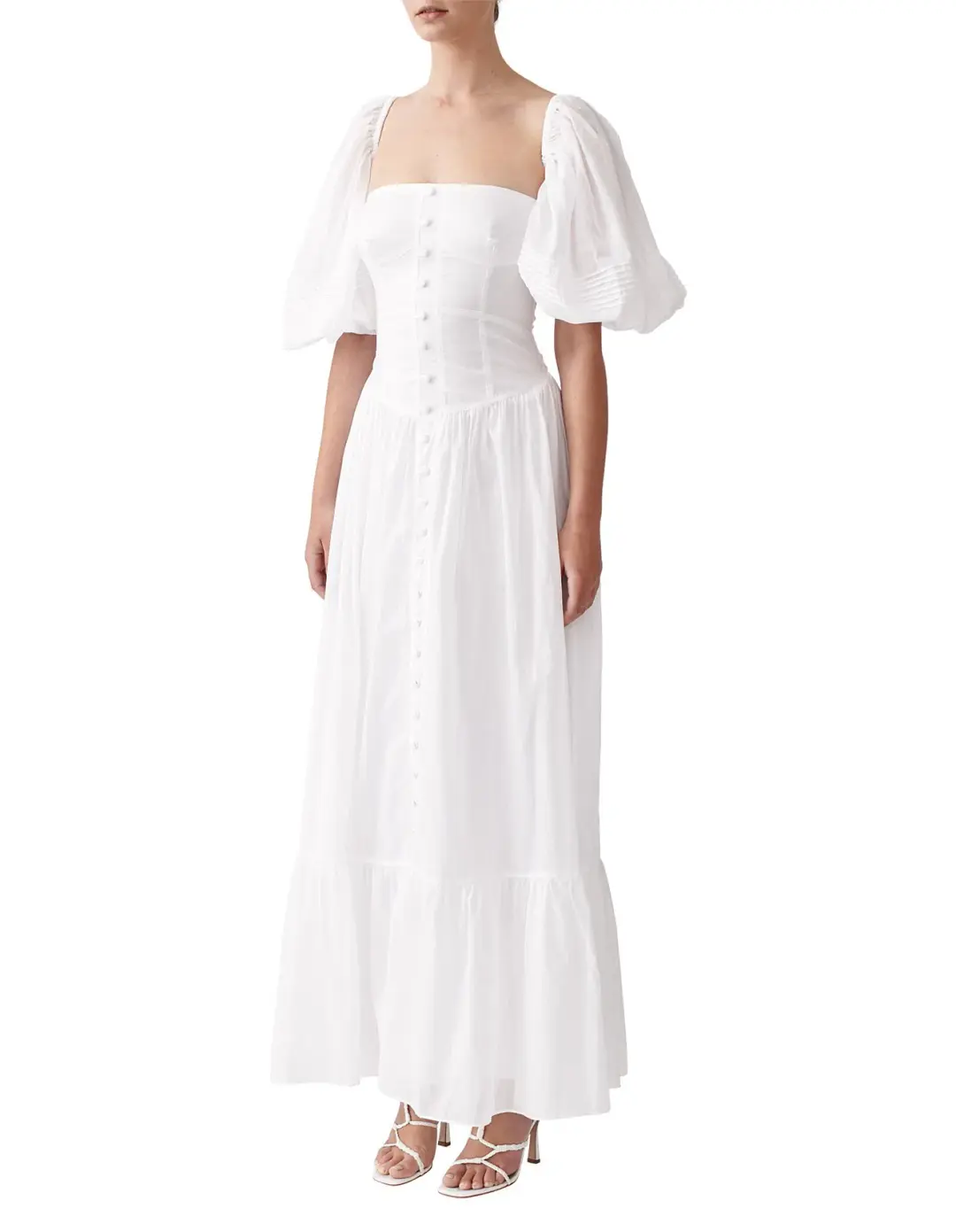 Joslin Anastacia Off Shoulder Strapless Cotton Maxi Dress White Size 8 for rent on The Volte - main image