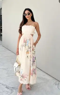 Zimmermann Halliday Scallop Midi in Cream Watercolour Floral Size 2 / AU 12 for rent on The Volte - image 1