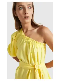 Seed Heritage Linen One Shoulder Mini Dress Yellow Drop Size AU 12 for rent on The Volte - image 2
