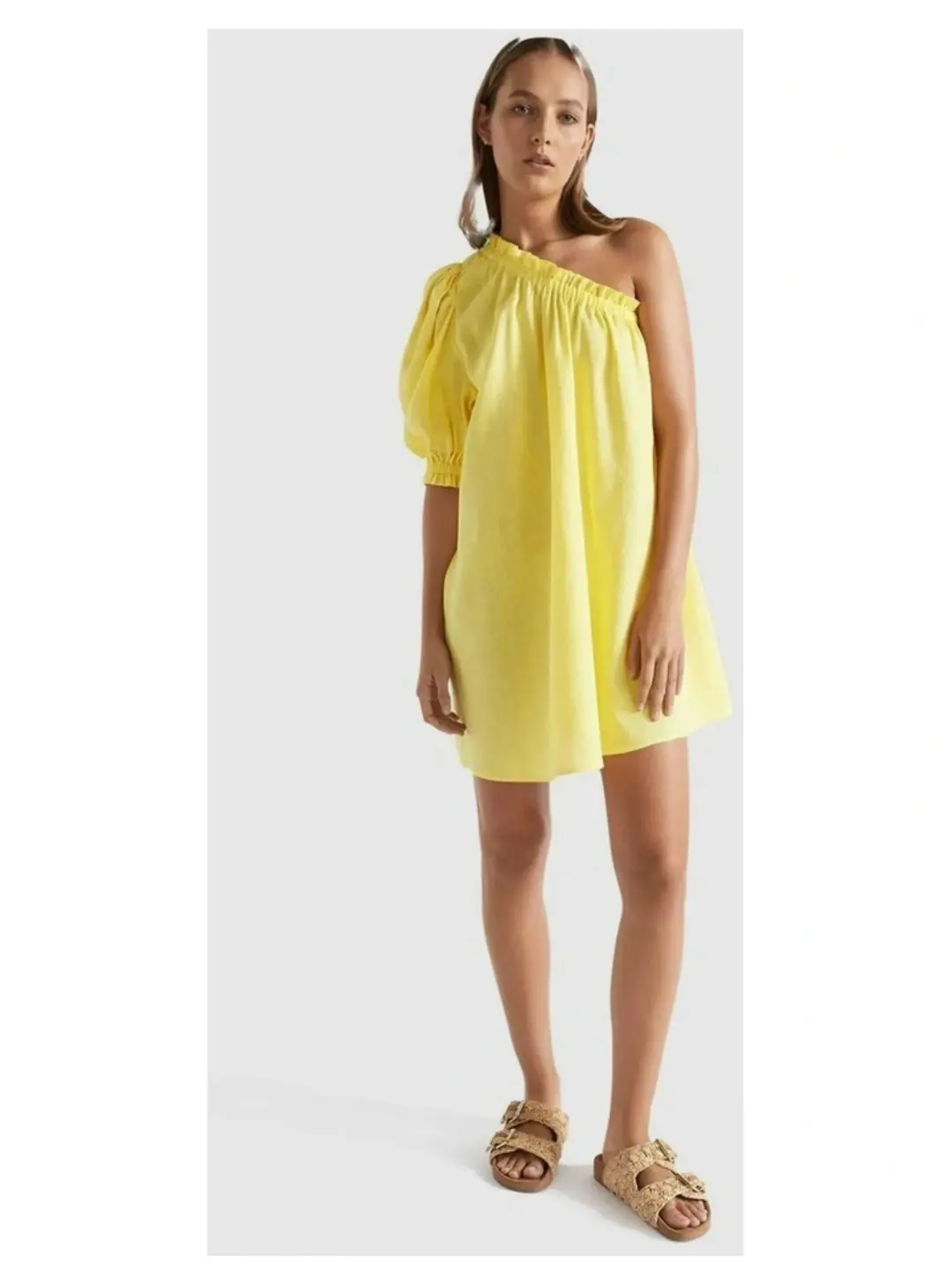 Seed Heritage Linen One Shoulder Mini Dress Yellow Drop Size AU 12 for rent on The Volte - main image
