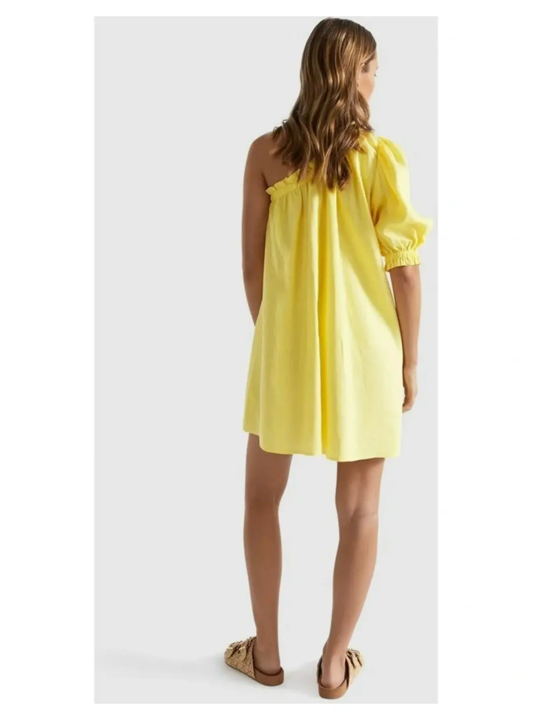 Seed Heritage Linen One Shoulder Mini Dress Yellow Drop Size AU 12 for rent on The Volte - main image