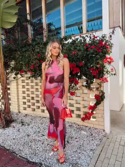 Scanlan Theodore Italian Watercolour Print Dress Raspberry Size 8 for rent on The Volte - image 1