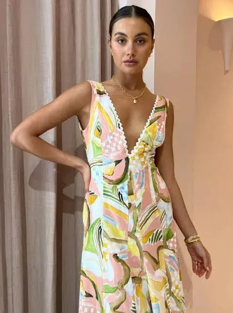 By Nicola Wavy Maxi Dress In Swirl Check SIze 10 for rent on The Volte - main image