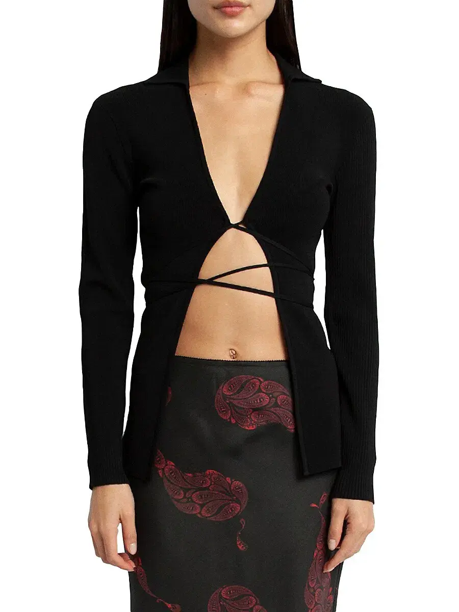 Christopher Esber Tie Front Knit Cardigan Black Size XXS/ Au 4 for rent on The Volte - main image