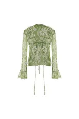 Ranaco Atelier Front Tie Blouse Moss Green One Size for rent on The Volte - image 4