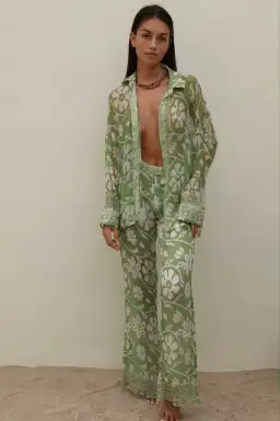 Ranaco Atelier Set: The Flared Pant Moss Green Size S/ AU 8 AND Ranaco Atelier Front Tie Blouse for rent on The Volte - image 2