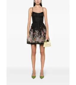 Zimmermann size 6 The Natura Ruched Mini Dress in Black Wild Flowers Size 0P/AU 6 for rent on The Volte - image 1