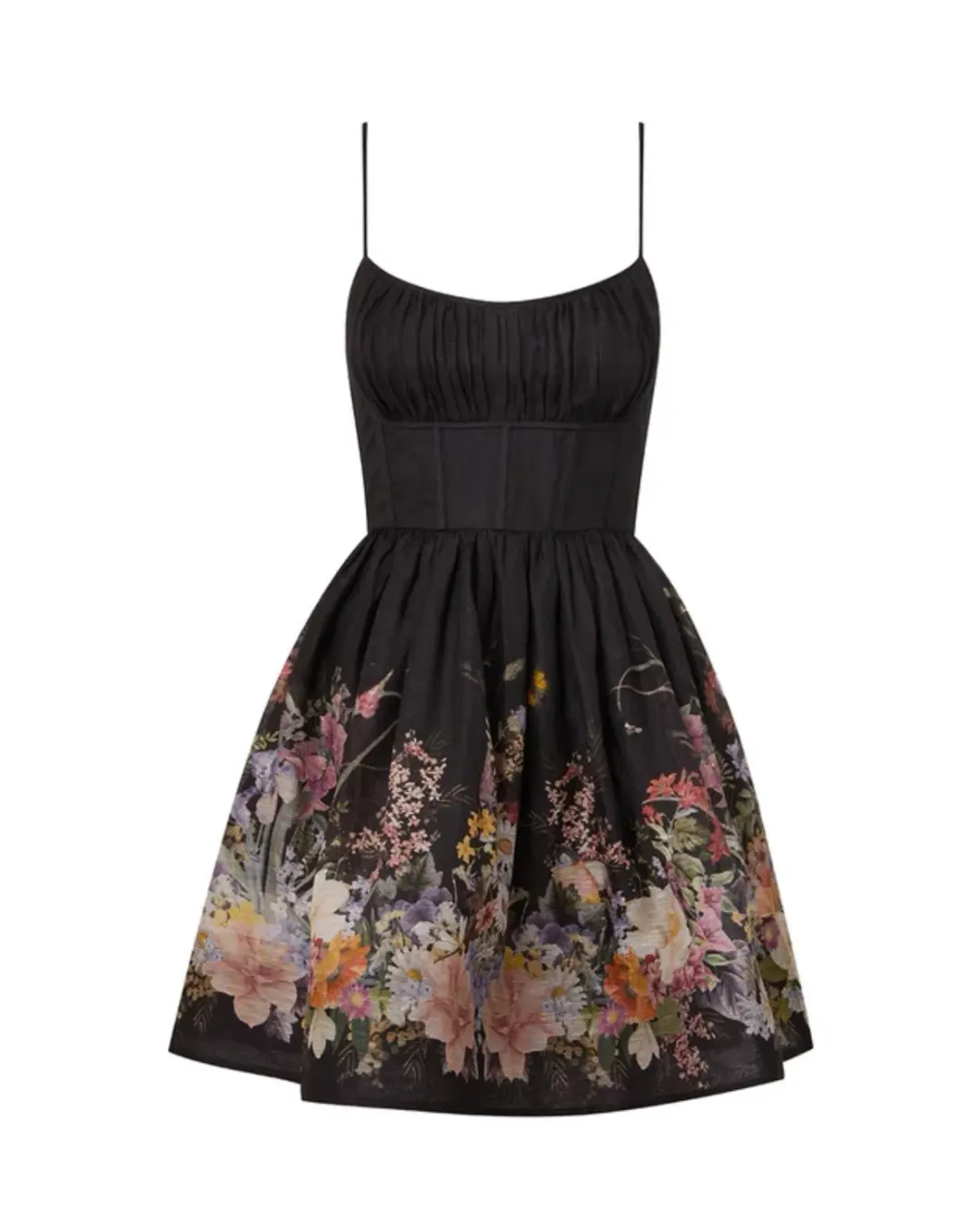 Zimmermann size 6 The Natura Ruched Mini Dress in Black Wild Flowers Size 0P/AU 6 for rent on The Volte - main image