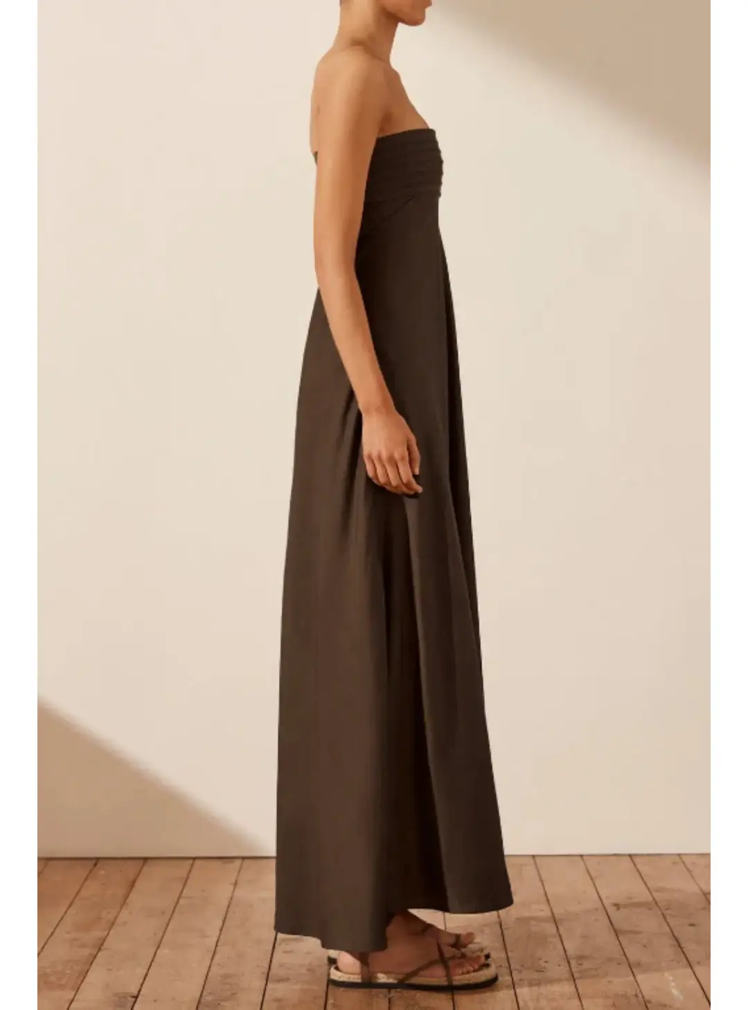 Shona Joy Corded Strapless Maxi Dress Brown Size AU 8 for rent on The Volte - main image