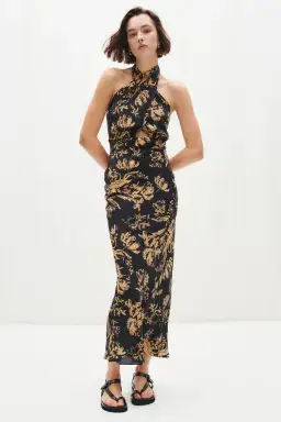Shona Joy Dawn Silk Cross Front Halter Bias Midi Dress Floral Size 8 for rent on The Volte - image 6
