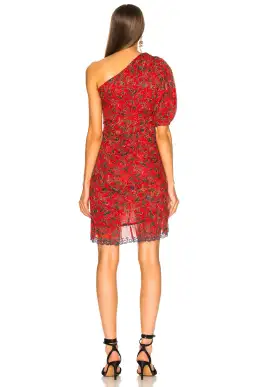 Isabel Marant Etoile Esther One Shoulder Mini Dress in Red Print Size 8 for rent on The Volte - image 2