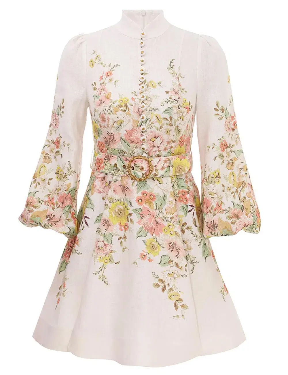 Zimmermann Matchmaker Buttoned Mini Dress Ivory/Coral Floral Size 0 / AU 8 for rent on The Volte - main image
