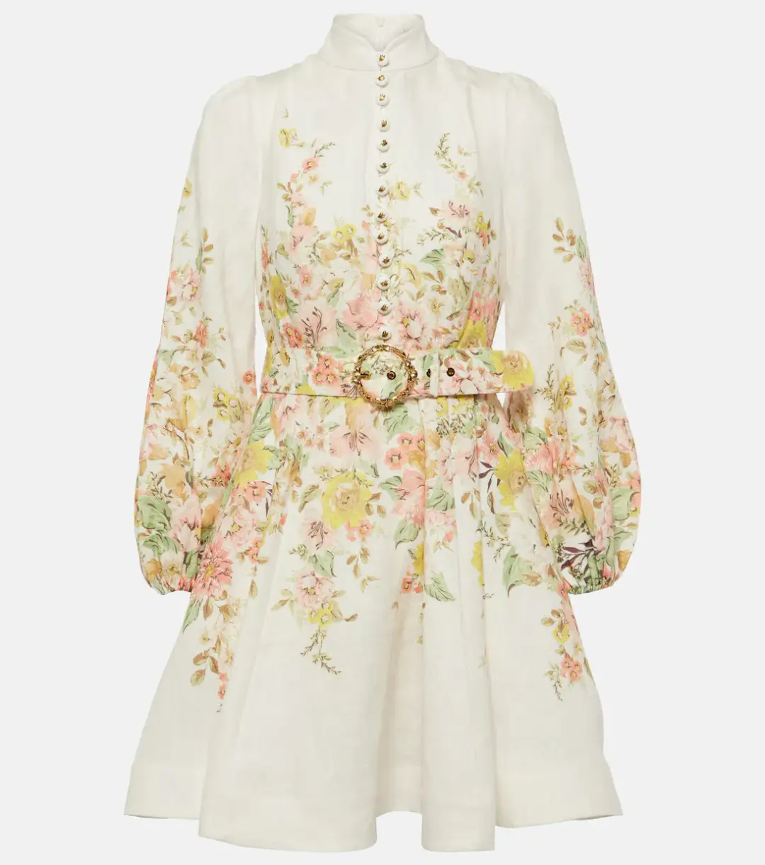 Zimmermann Matchmaker Buttoned Mini Dress Ivory/Coral Floral Size 0 / AU 8 for rent on The Volte - main image