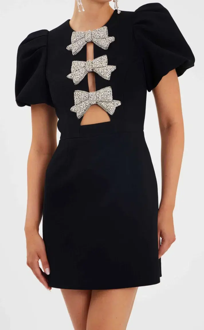 Rebecca Vallance Juliana Puff Sleeve Mini Dress Black Size 12 for rent on The Volte - main image