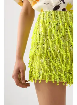 Aje Green Garni Sequin Micro Mini Skirt Green Sequin Size AU 14 for rent on The Volte - image 3