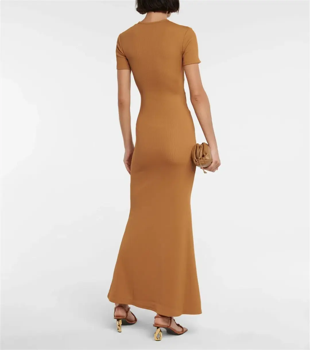 Christopher Esber Dual Quartz Multiruched Tee Dress Tan Size AU 8 for rent on The Volte - main image