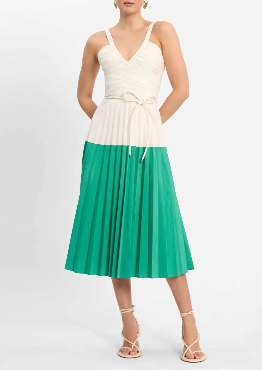 Rebecca Vallance Gia Midi Dress Green/White Size 10 for rent on The Volte - main image