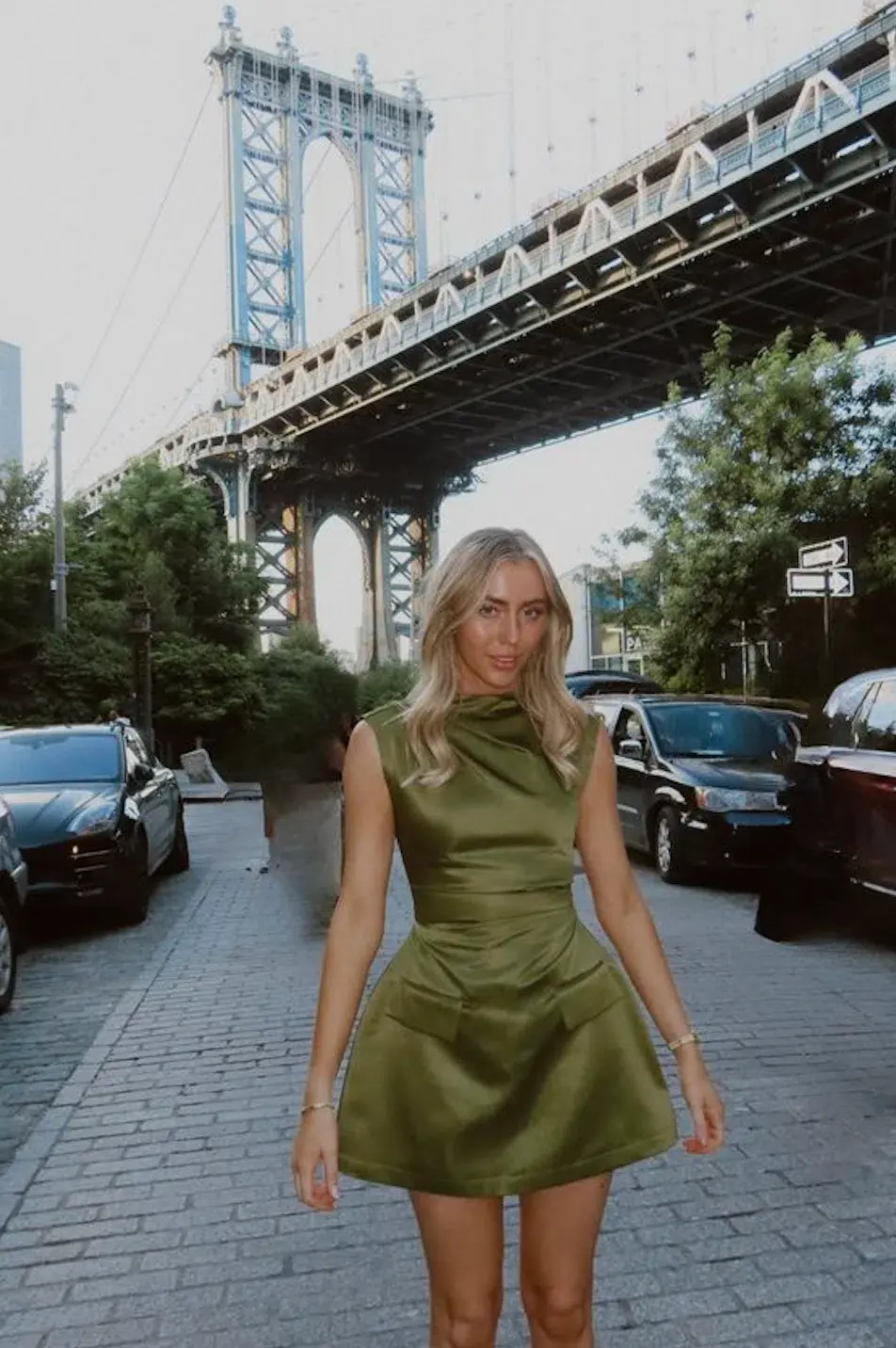 Odd Muse The Ultimate Muse Satin Straight Neck Mini Dress Olive Size 8 for rent on The Volte - main image