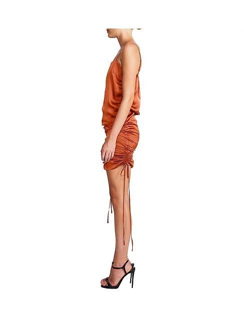 Shona Joy Satin Ruched Dress Rust Size 6 - Image 3