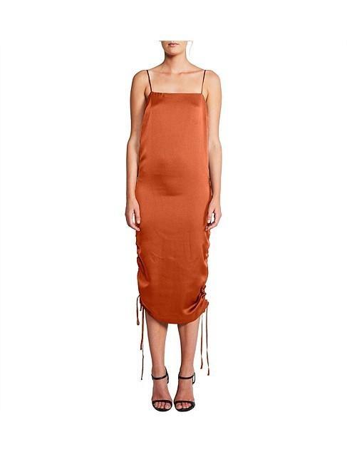 Shona Joy Satin Ruched Dress Rust Size 6 - Image 4