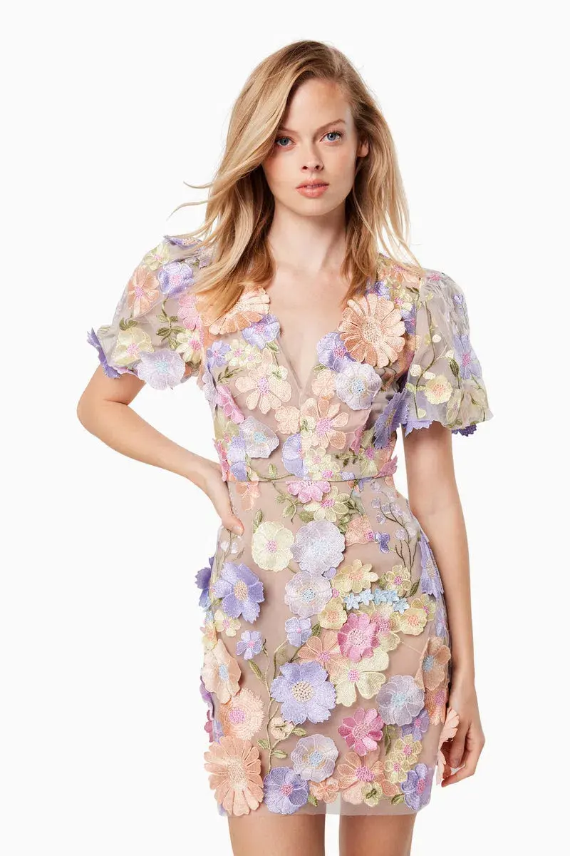 Elliatt Anthea 3D Mini Dress in Multi Floral Size Small / AU 8 for rent on The Volte - main image