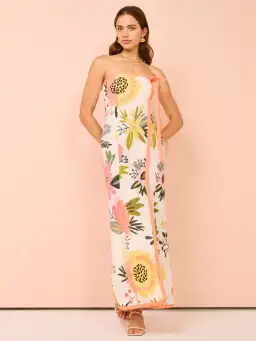 By Nicola Claudia Strapless Wrap Maxi Dress In Potpourri/Melon Size 8