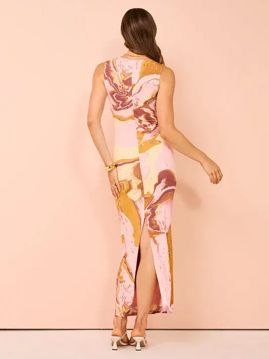 Sovere Molten Midi Dress Pink Multi Size 8 for rent on The Volte - main image
