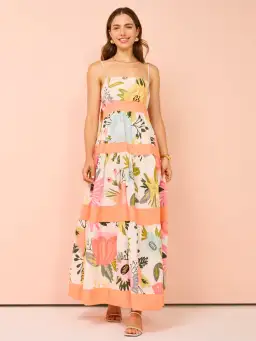 By Nicola Monet Tiered Maxi Dress In Potpourri/Melon Size 10