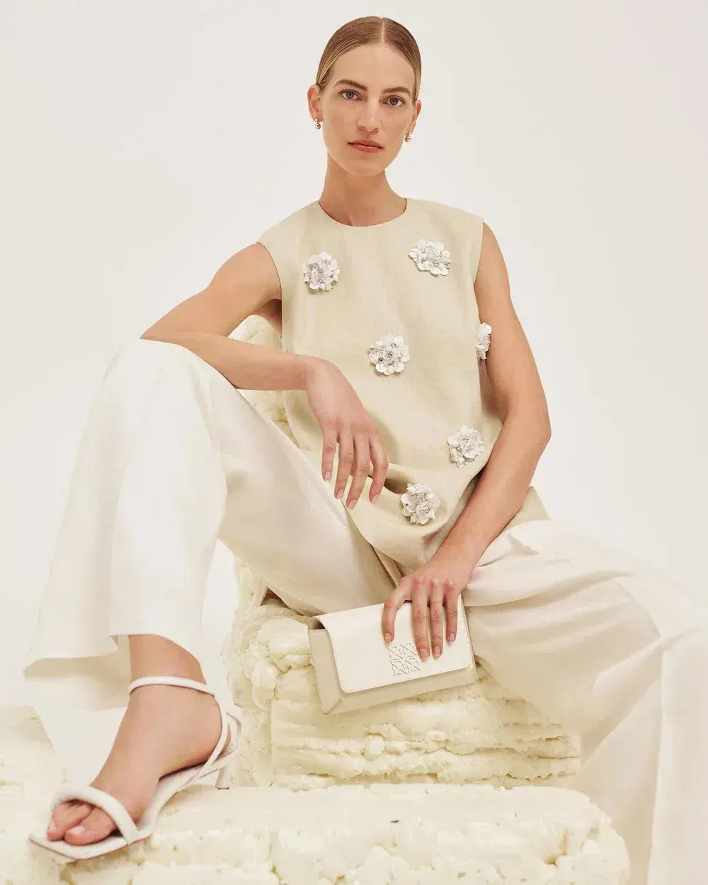 Oroton Flower Sequin Tunic Limestone Size 6 for rent on The Volte - main image